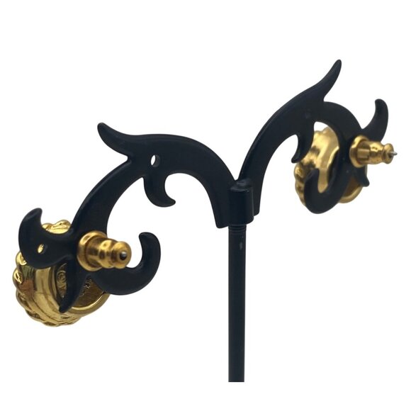 KJL Kenneth J Lane Gold Tone Faux Pearl Stud Earrings Rope Twist Domed Vintage - Picture 9 of 11